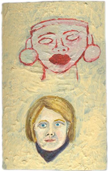 selfportrait, series, approx. 20 pieces, acryl and oil paint on wood, size approx. 16 x 12 cm, 1994, Silvia Nettekoven