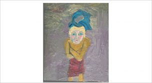 selfportrait, series, approx. 20 pieces, acryl and oil paint on wood, size approx. 16 x 12 cm, 1994, Silvia Nettekoven