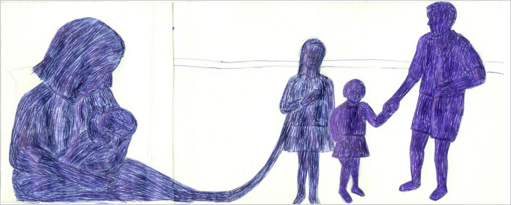Diary, series, 16 pieces, ballpoint pen drawing, size approx. 18 x 40 cm, 2003, Silvia Nettekoven